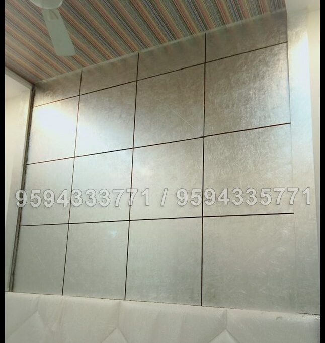 Silver leaf feature wall in a luxury Mumbai apartment